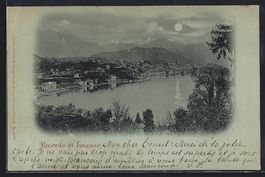 Mondschein-AK Lugano, Panorama mit Berge