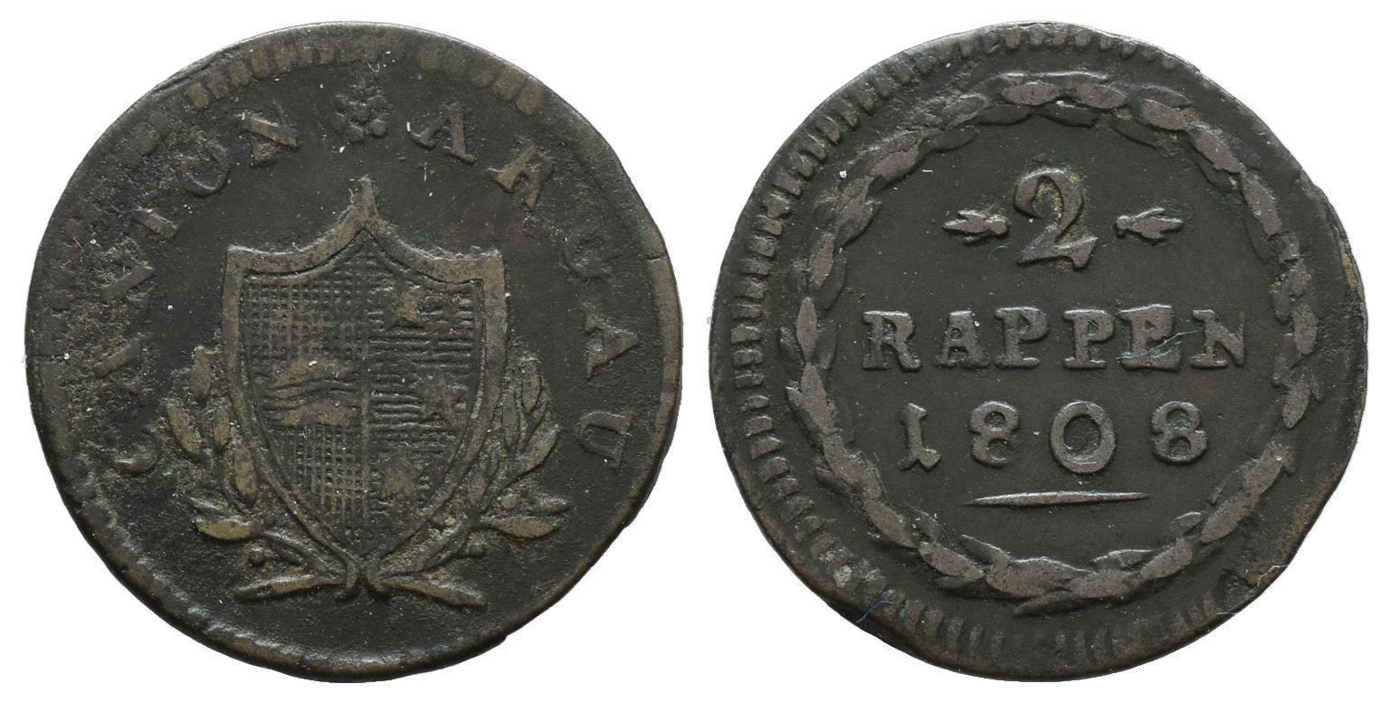 Tutti le monete: Aargau 2 Rappen 1808   /2599 – Usato da Trimbach venduto da Solothurn1