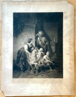 Antiker Stich "Häusliche Freuden" n. R. Heck, Wagenmann