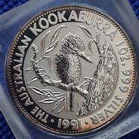 1991 Australian Kookaburra 1 oz 999 Fine Silver