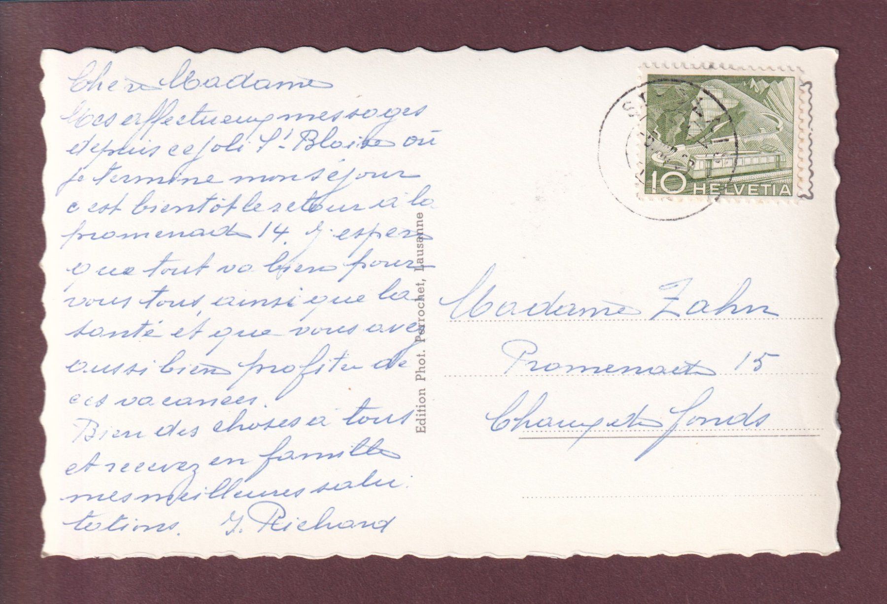 Cartoline postali: ST. BLAISE - Gare - MARIN – Usato da Pully venduto da nicecards 1