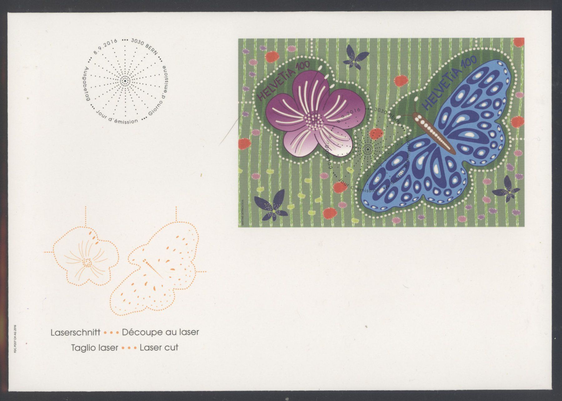 Tutti i francobolli: 2016, FDC, Sonderblock Laserschnitt (Nr. 1607), E6 – Usato da Willisau venduto da Vollstempel