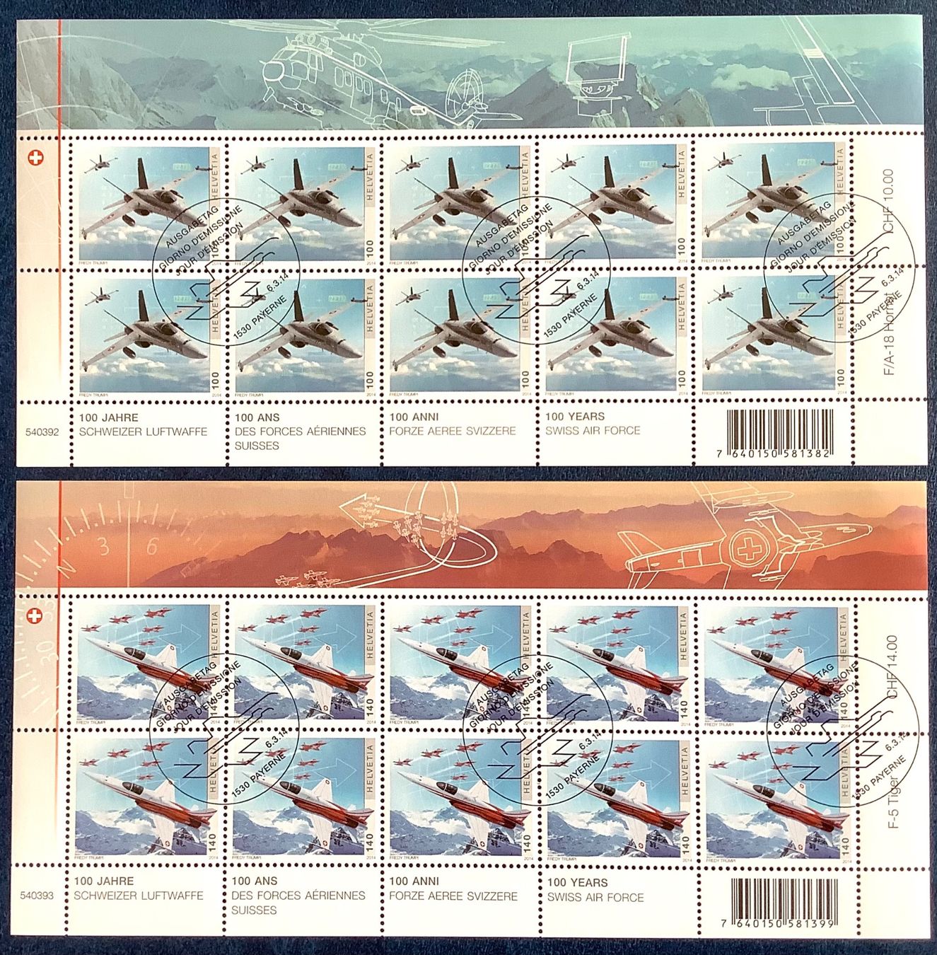 Tutti i francobolli: 2014 - 100 Jahre Schweizer Luftwaffe Kleinbogen Satz ET – Nuovo (secondo la descrizione) da Liestal venduto da Skunk02