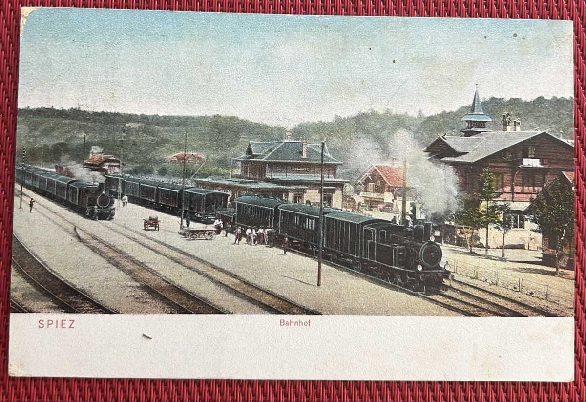 Cartoline postali: Spiez Bahnhof mit Dampfzüge  – Usato da Horw venduto da Tellbub