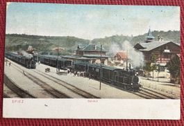 Spiez Bahnhof mit Dampfzüge 
