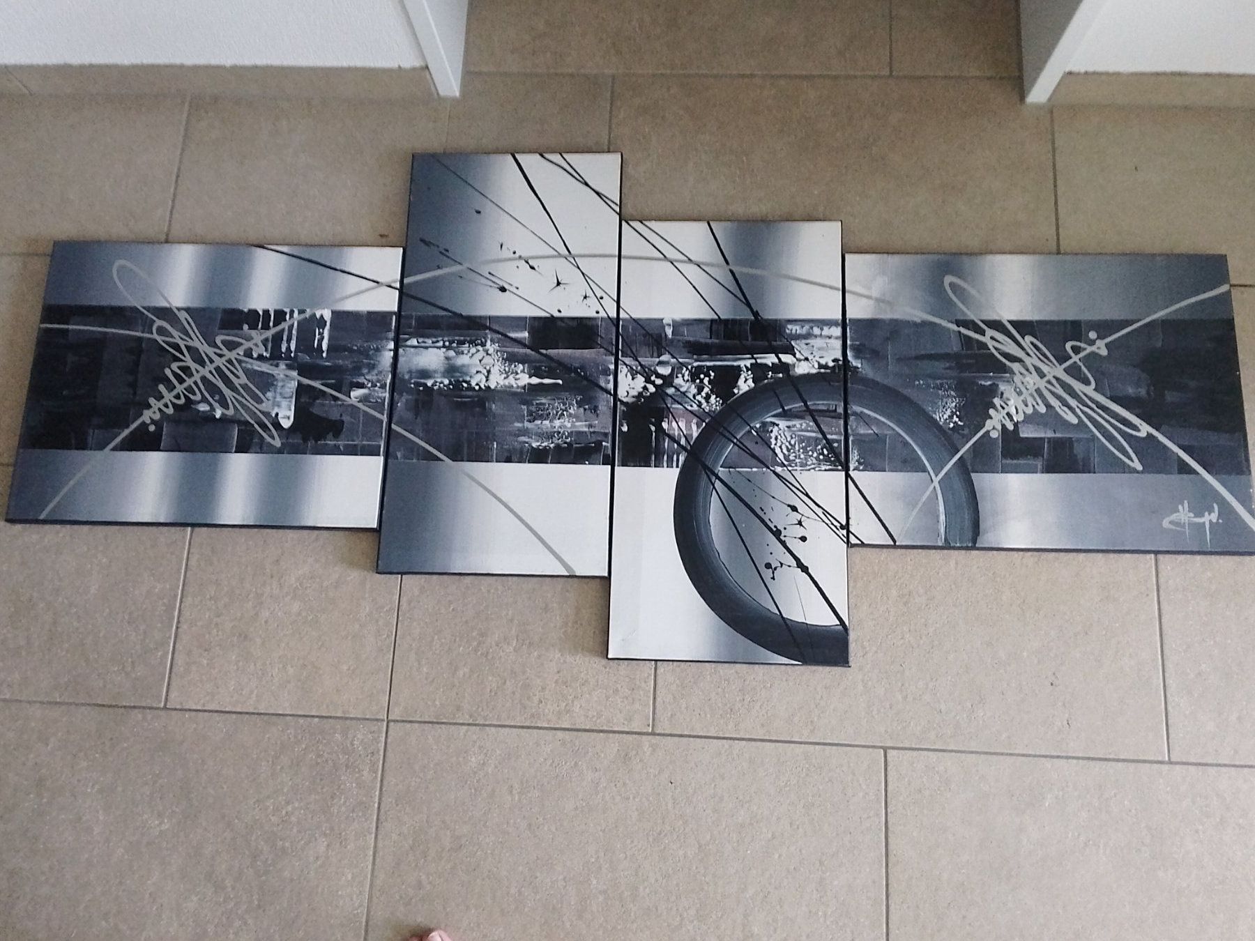 Dipinti: 4-teiliges Acrylbild, schwarz / grau / weiss – Usato da Laufenburg venduto da Baslerman