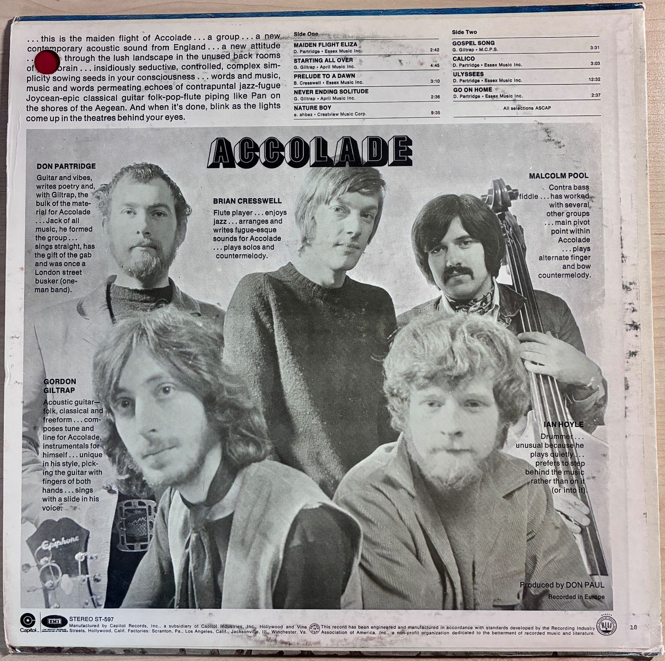Dischi in vinile: Accolade - Accolade, US Pressung von 1970 – Usato da Buchberg venduto da ICM-Tapefan-1961-MCS 1