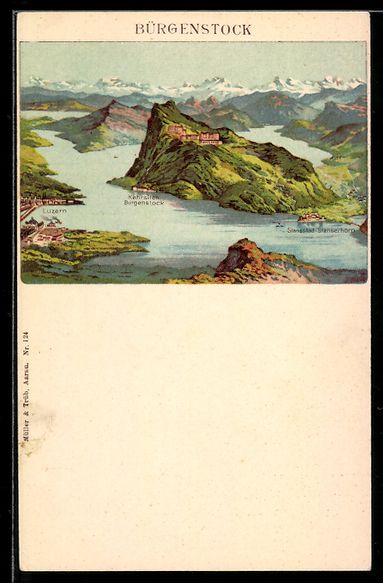 Cartoline postali: Litho Luzern, Bürgenstock, Panorama mit – Usato da Berlin venduto da bartko-reher