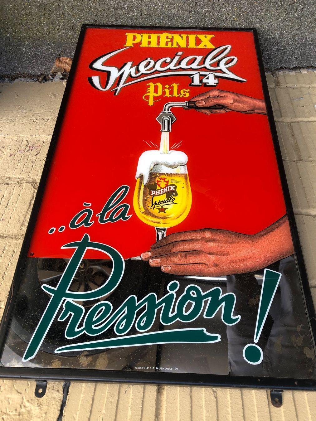 Schilder: Vintage Bier-Reklame "Phénix" Hinterglasmalerei/Eisenrahmen – Gebraucht aus Luzern von dichsel 2