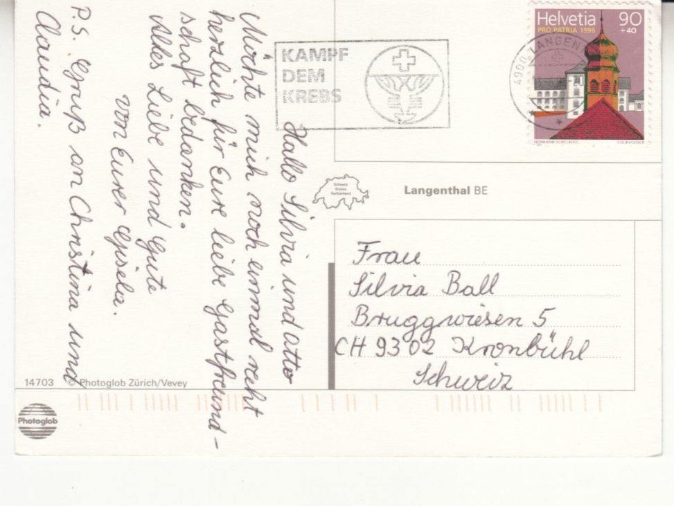 Cartoline postali: Langenthal 1996 – Usato da Bürglen TG venduto da StampGraf 1