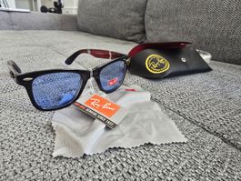 Ray-Ban Sonnenbrille Wayfarer schwarz blaue Gläser neu