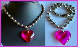 Superschöne Modeschmuck Kette Halskette pink Herzanhänger