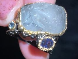 Unisex! Natural Blue Topaz & Sapphire SS925 14k Gold Vermeil