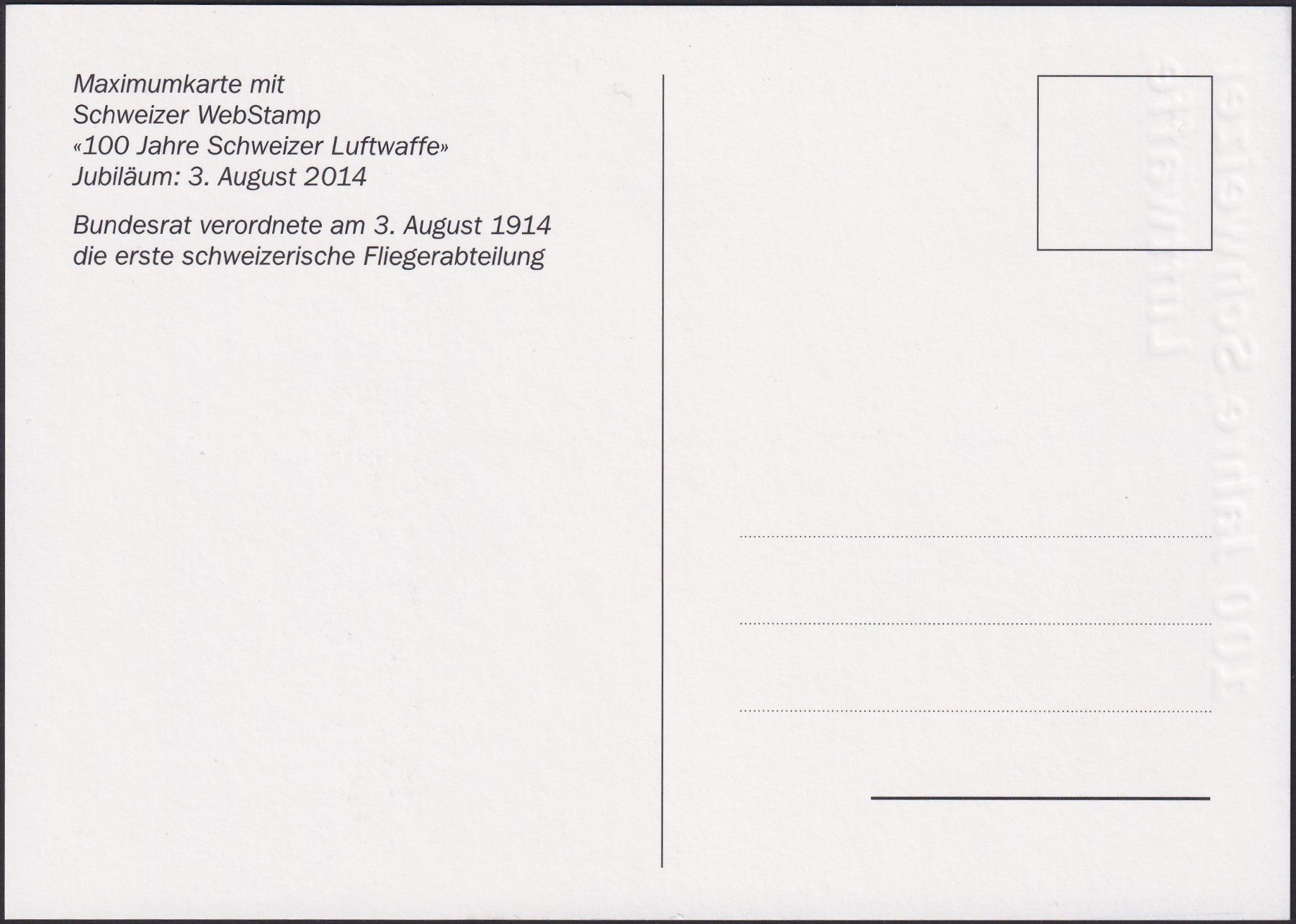 Tutti i francobolli: 2014, 100 Jah. Schweizer Luftwaffe +WebStamp, limit. Auflage – Usato da Sursee venduto da Luzernerraute 2