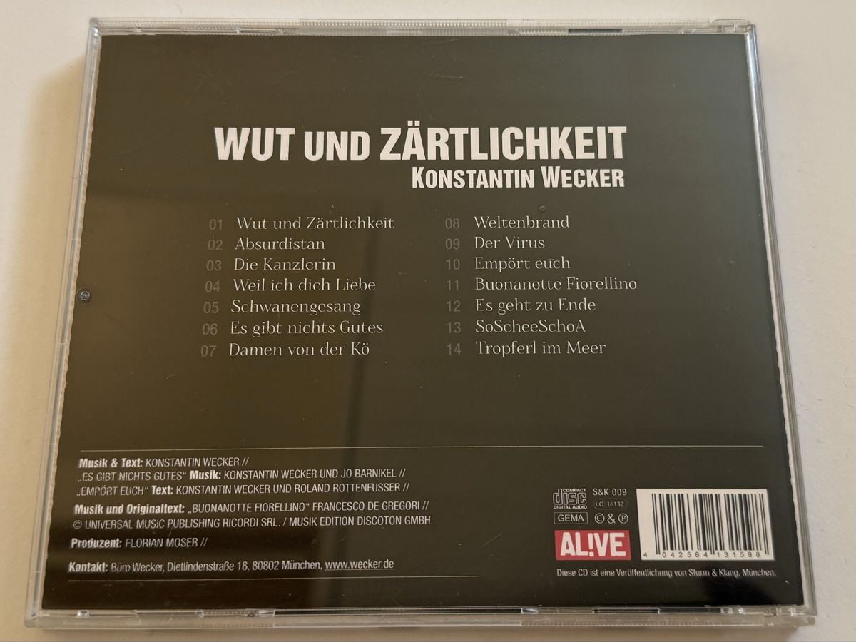 CDs: CD Wut und Zärtlichkeit Konstantin Wecker  – D'occasion à Oberried Brienz par Chyara 1