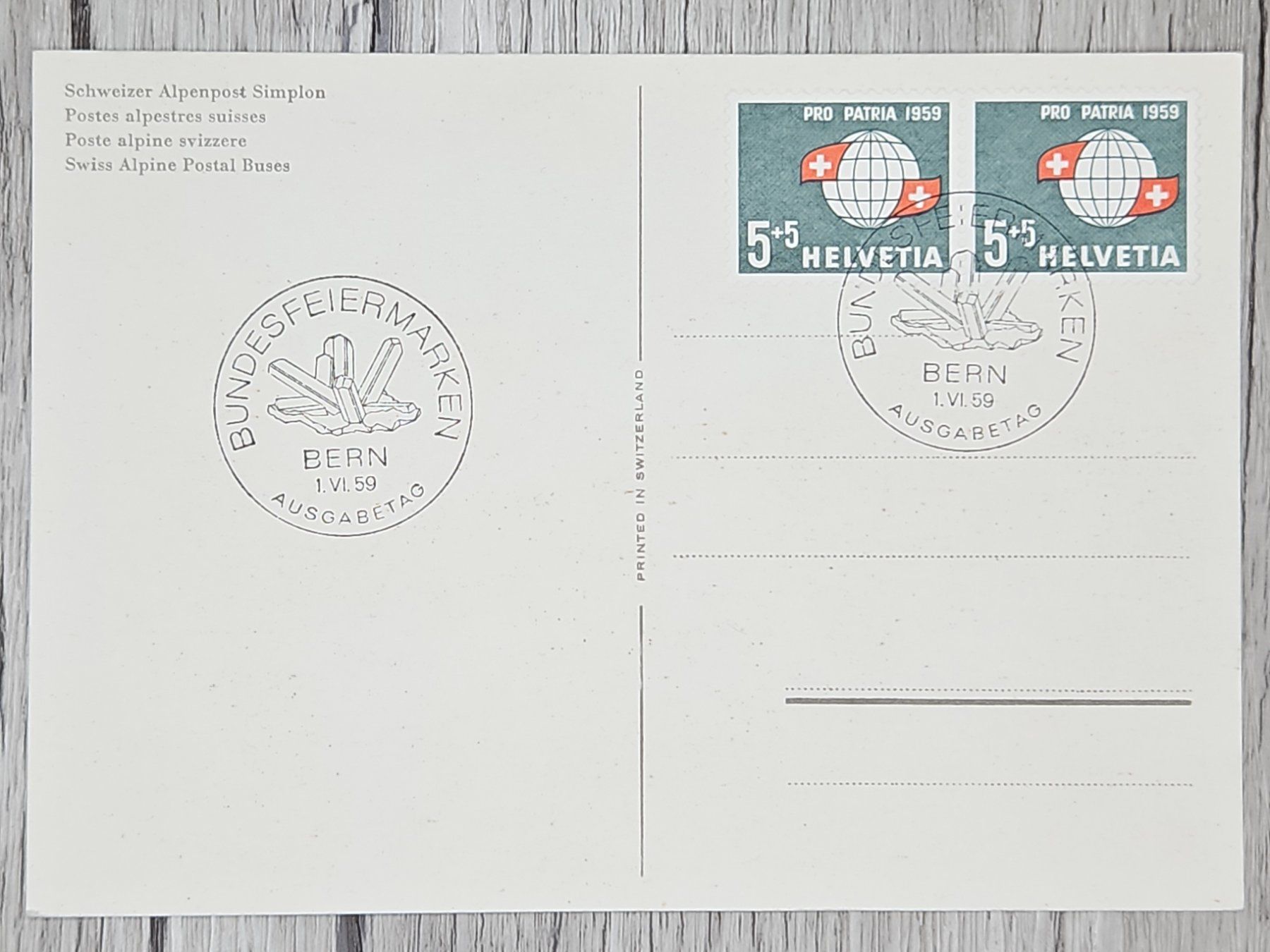 Tutti i francobolli: CL14 Carte Postale + Timbre Suisse 1959 – Usato da Cousset venduto da Patrick_Collections