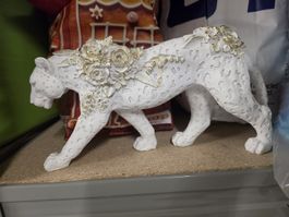 Dekofigur Leopard weiss mit Blumen Verzierungen