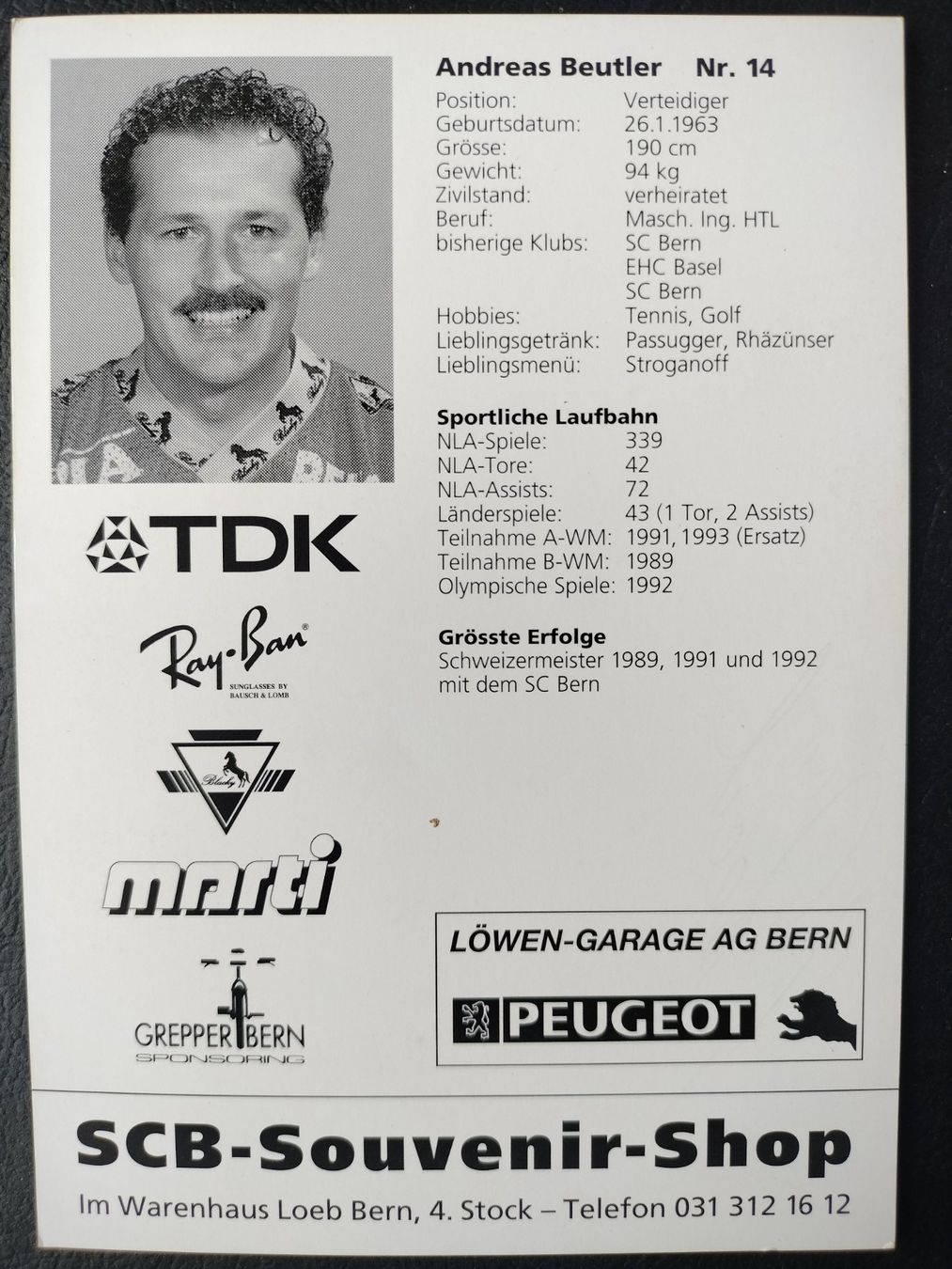 Autografi: Autogrammkarte SC Bern, SCB , Andreas Beutler – Usato da Schwanden Sigrisw venduto da cadieux71 1
