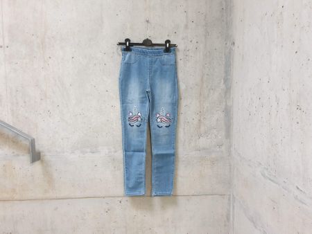 Jegging H&M, bleu denim clair, licorne au genou, fille, 134