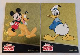 2x Walt Disney Gold Cards Donald Duck Mickey Mouse & Pluto