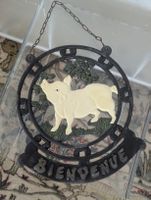 Gusseisen Schild "Bienvenue" Schwein Türschild Vintage 