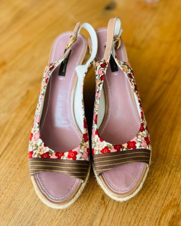 Louis Vuitton Floral Canvas Espadrille Wedges, Size 39.5