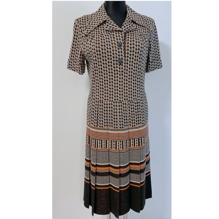 Kleid bleyle Gr. L Jersey mit Falten Pied-de-Poule 1970s
