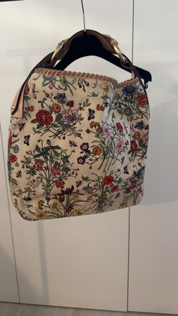 Tasche Floral Muster beige Leder guter Zustand