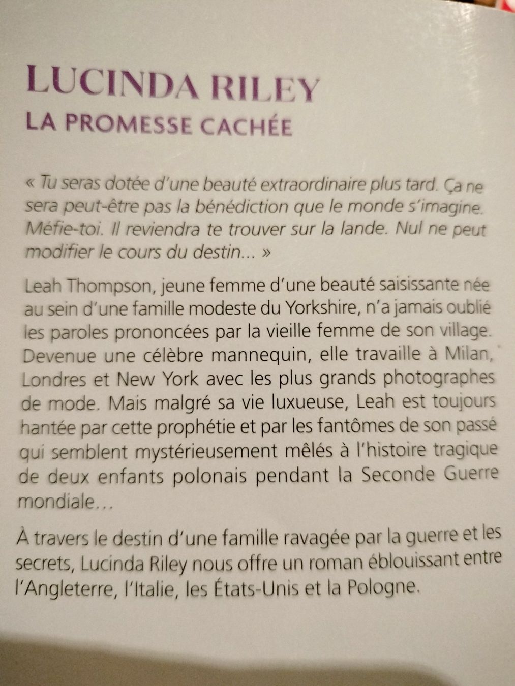 Libri: La Promesse cachée Lucinda Riley, – Usato da Cortaillod venduto da rozinna 1