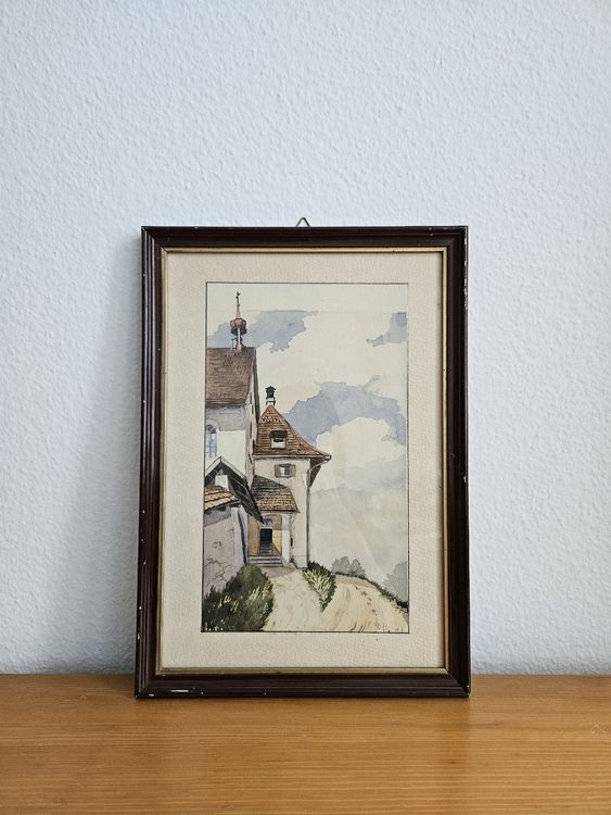 Bild Aquarell Kapelle in Bergen Maler H.S. | 24,5 x 35cm | Kaufen auf ...