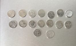 Lot de 16 pièces suisses de 5.- 1974 à 1988