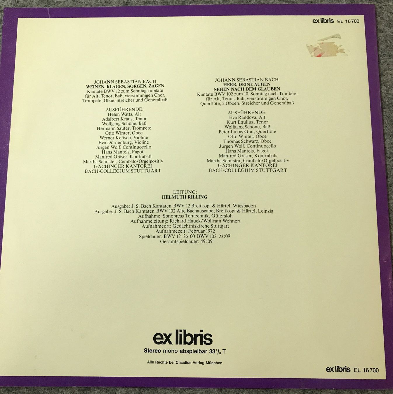 Dischi in vinile: 2 LP's Die Bach Kantate – Usato da Guntershausen venduto da Gloominati 6