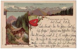 Panorama von Lenk, Simmenfall, Litho, gelaufen 1902