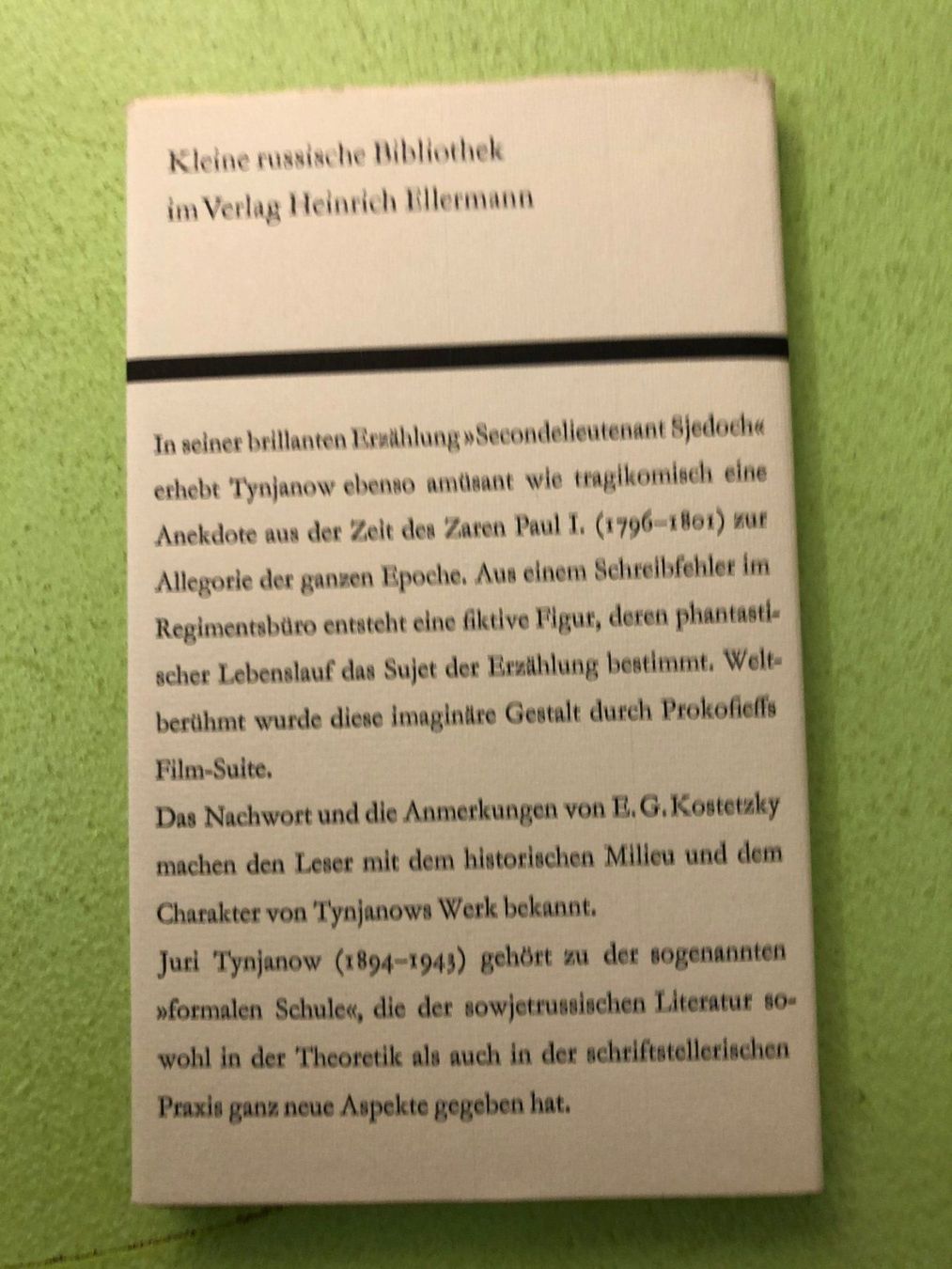 Libri: Juri Tynjanow: Secondlieutnant Sjedoch. – Usato da Zürich venduto da allp 9