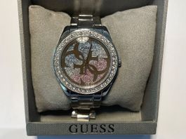 Guess Damenuhr mit Strass, Silber, neuwertig.