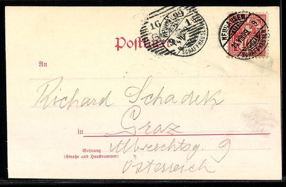 Cartoline postali: AK Schaffhausen, Gesamtansicht, 1899 – Usato da Berlin venduto da bartko-reher 1