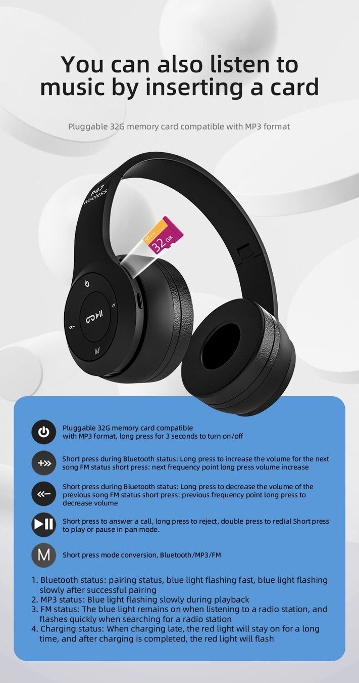 Cuffie: Casque Bluetooth Stéréo P47 sans/avec fil, support micro SD – Nuovo (secondo la descrizione) da Gland venduto da Electr0ventes 1