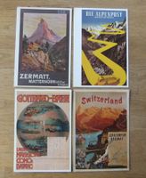 4 Plakatkarten Zermatt, Jura-Simplon- Gotthardbahn Alpenpost