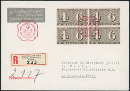 1943 - 100 Jahre Briefmarke - Viererblock - FDC U4 ET
