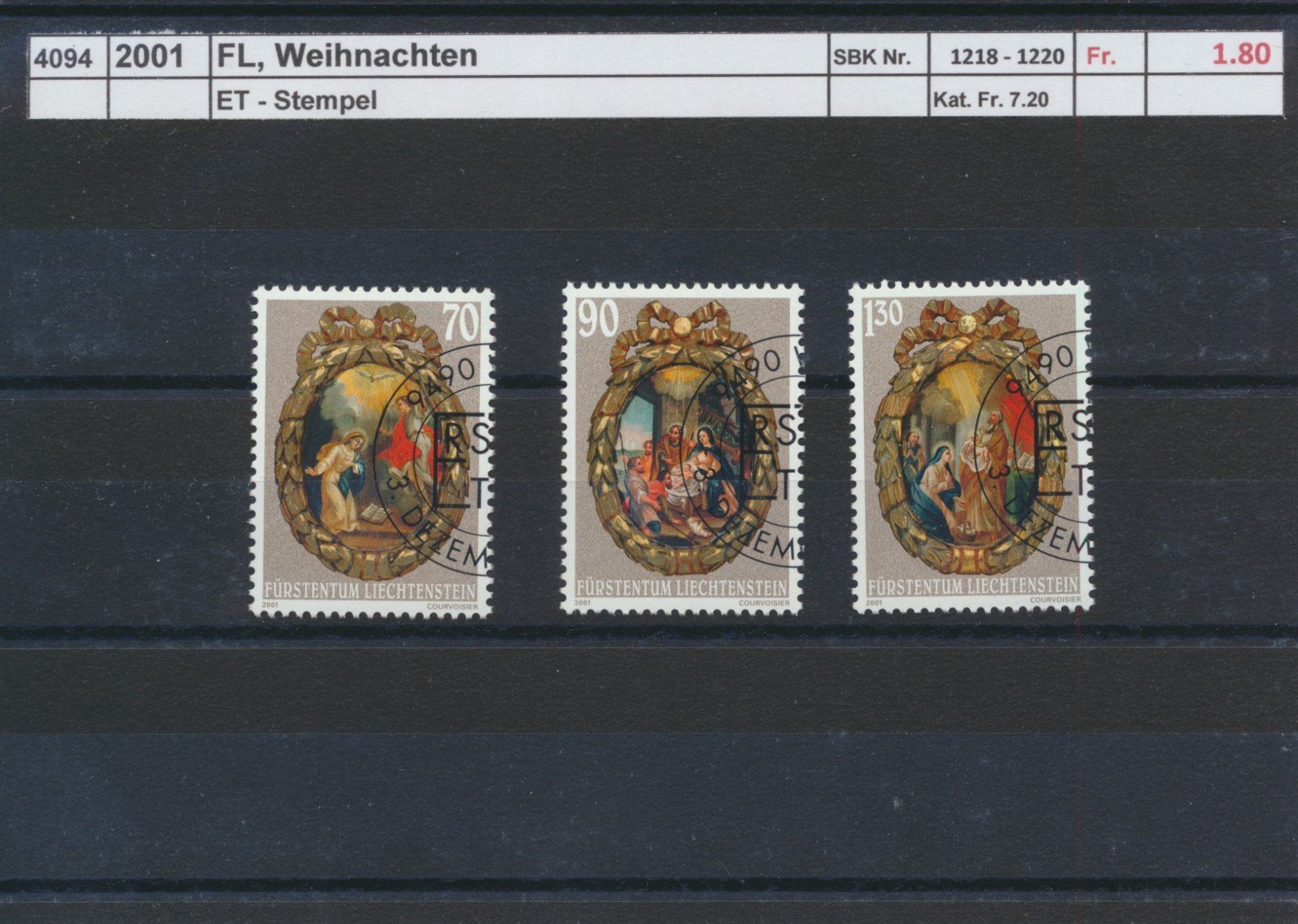 Alle Briefmarken: 2001 FL, "Weihnachten", ET - Stempel – Gebraucht aus Winterthur von Zupogeru