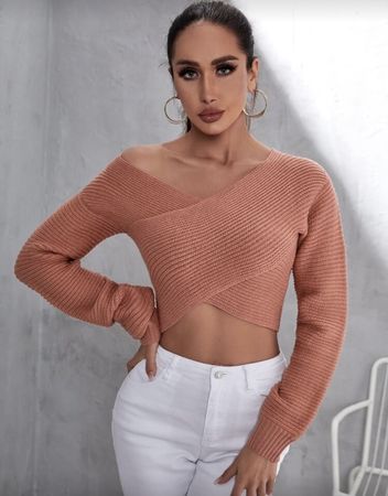 Trendiger Cropped Strickpullover in Altrosa, Grösse S, neu