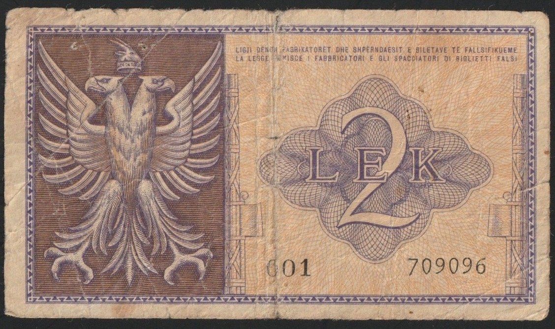 Banconote: Albanien 2 Lek 1940 – Usato da Brugg AG venduto da banknoten_muesli 1
