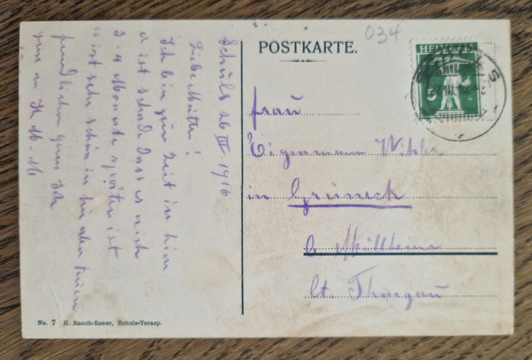 Ansichtskarten: Unter Engadin, Schuls 1916 – Gebraucht aus Ebikon von Donar50 1