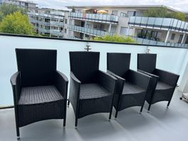 4er Set Gartenstühle Polyrattan Schwarz -Wetterfest-Balkon