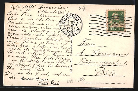 Cartoline postali: AK Auvernier, Uferpartie, 1921 – Usato da Berlin venduto da bartko-reher 1