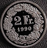 2 Franken  1990 pp / aus Münzsatz  / in einer Münzkapsel