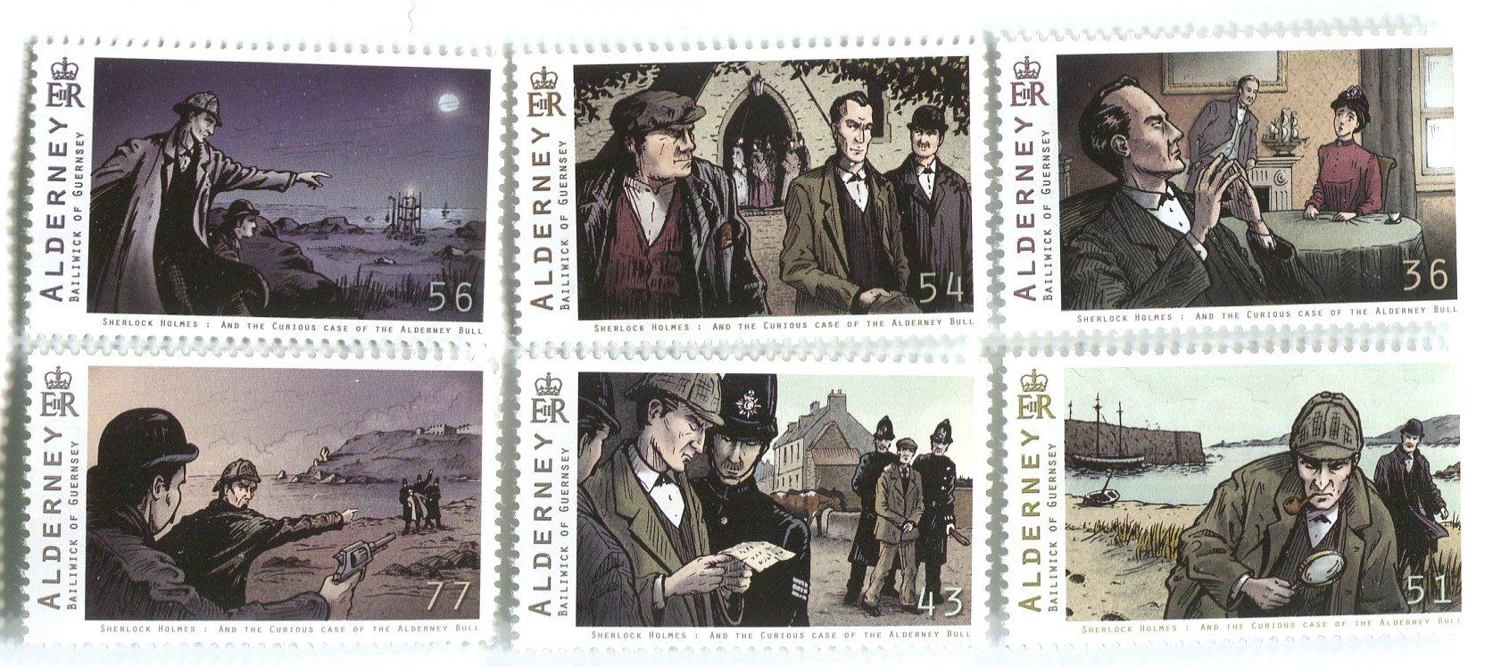 Tutti i francobolli: Briefmarken "Sherlock Holmes". Alderney – Nuovo e nell'imballaggio originale da Basel venduto da Butsch5