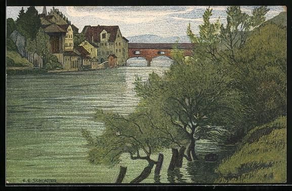 Ansichtskarten: Ernst E. Schlatter: Diessenhofen, Partie – Gebraucht aus Berlin von bartko-reher