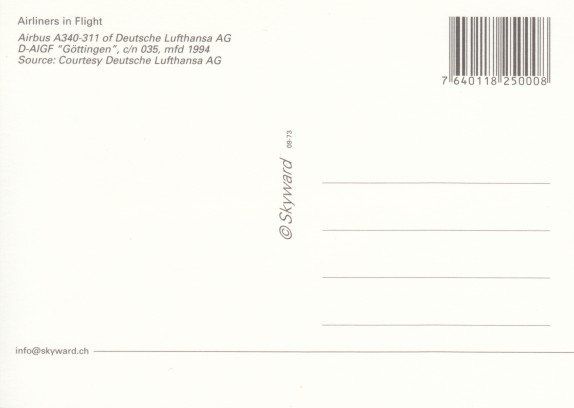 Cartoline postali: Airbus A340, Lufthansa – Usato da Zuerich venduto da OceanLinerPostcards 1
