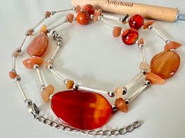 Karneol & Muranoglas Longkette Unikat 73 cm – warm leuchtend